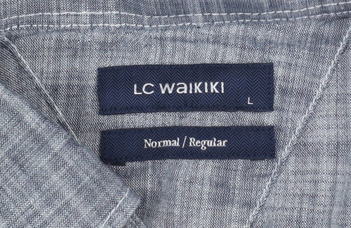 LC Waikiki Men's Blue Striped Cotton Button-Up Shirt Size L Regular Fit