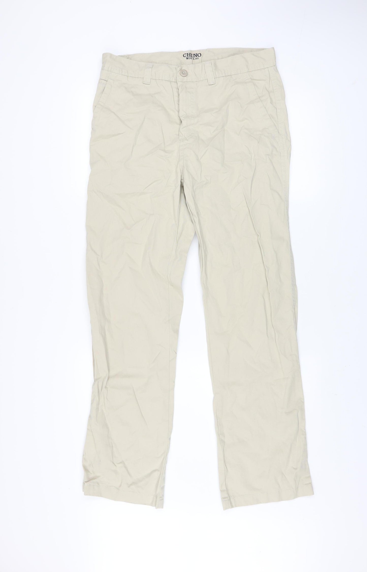 Denim Co. Men’s Beige Chino Trousers W32 L32 Regular Fit