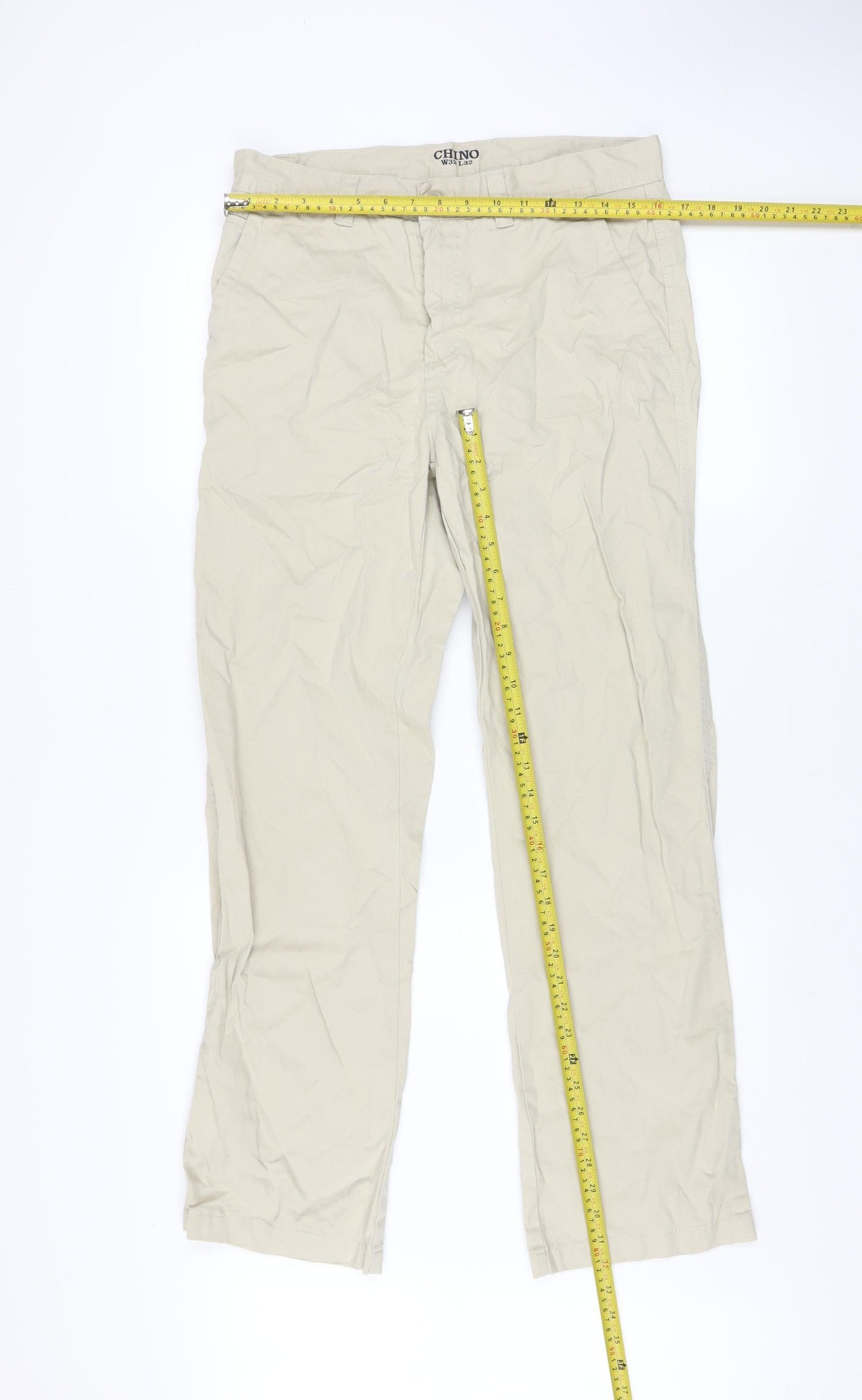 Denim Co. Men’s Beige Chino Trousers W32 L32 Regular Fit