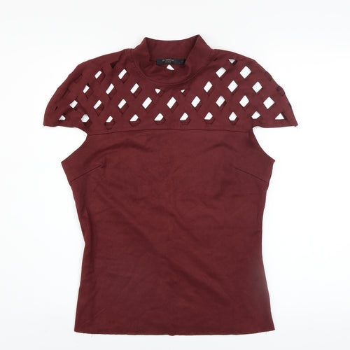 In Vogue Paris Womens Burgundy Mock Neck Cutout Top Size L Polyester Blend
