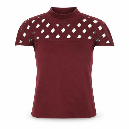 In Vogue Paris Womens Burgundy Mock Neck Cutout Top Size L Polyester Blend