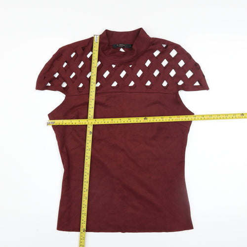 In Vogue Paris Womens Burgundy Mock Neck Cutout Top Size L Polyester Blend