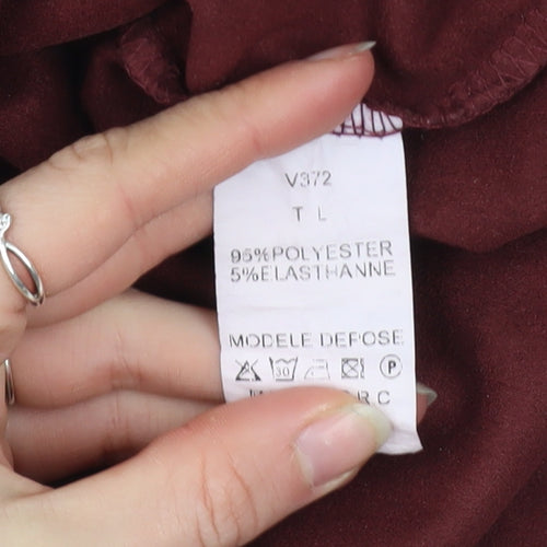 In Vogue Paris Womens Burgundy Mock Neck Cutout Top Size L Polyester Blend