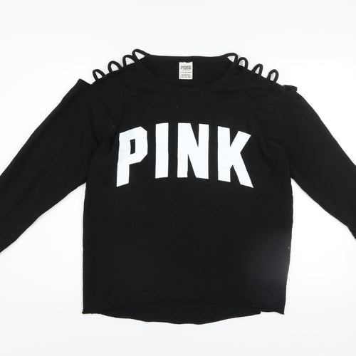 Victoria's Secret PINK Women's Black XS Sweatshirt with Cutout Shoulders