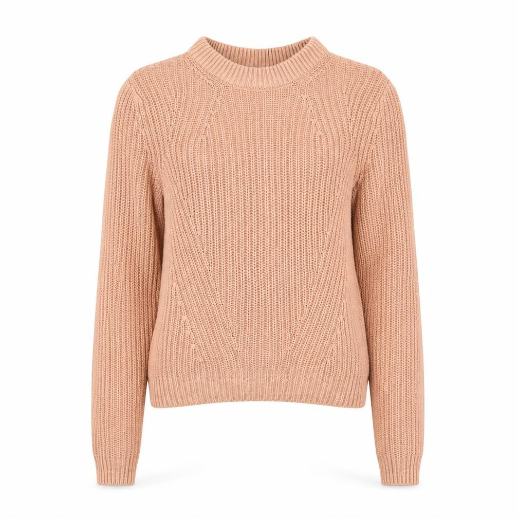 Front view of H&M women’s beige chunky knit mock neck jumper xs