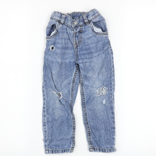 F&F Girls Blue Distressed Straight Jeans 2-3 Years Cotton Denim