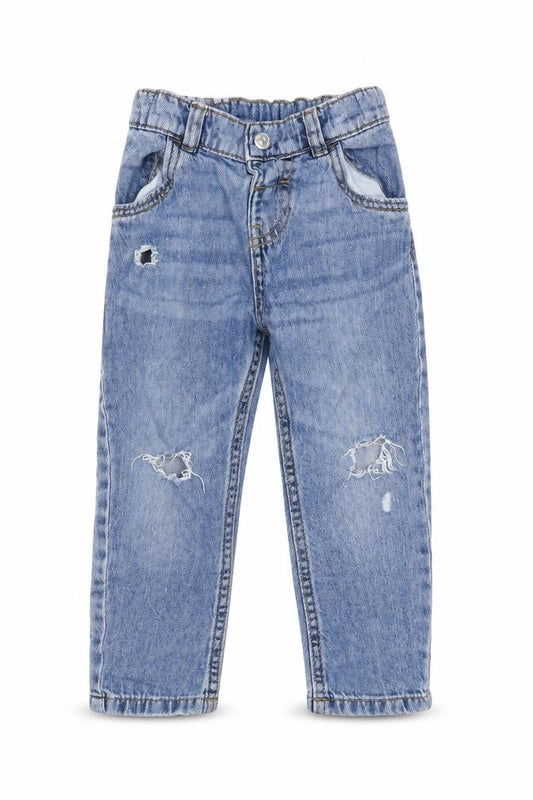 F&F Girls Blue Distressed Straight Jeans 2-3 Years Cotton Denim