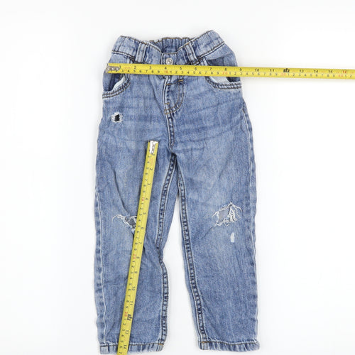 F&F Girls Blue Distressed Straight Jeans 2-3 Years Cotton Denim