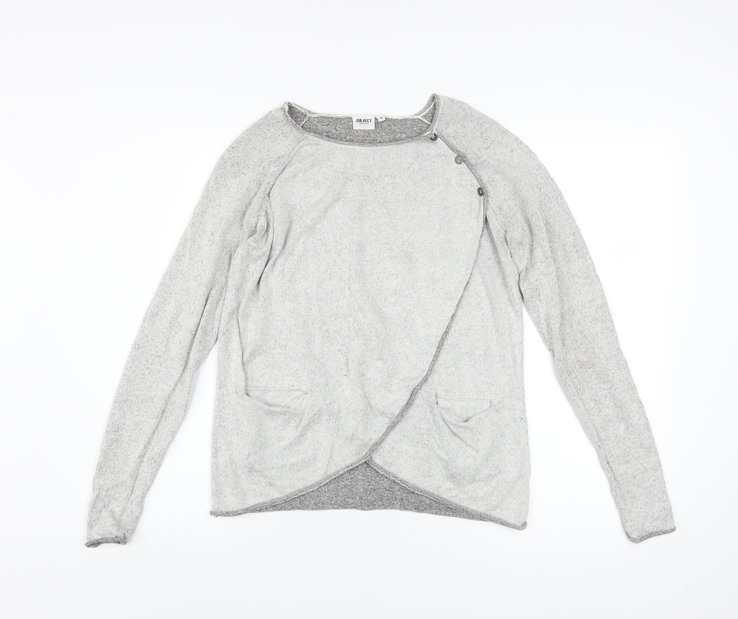 Object Women Grey Wrap Sweatshirt Medium Lyocell Cotton Blend
