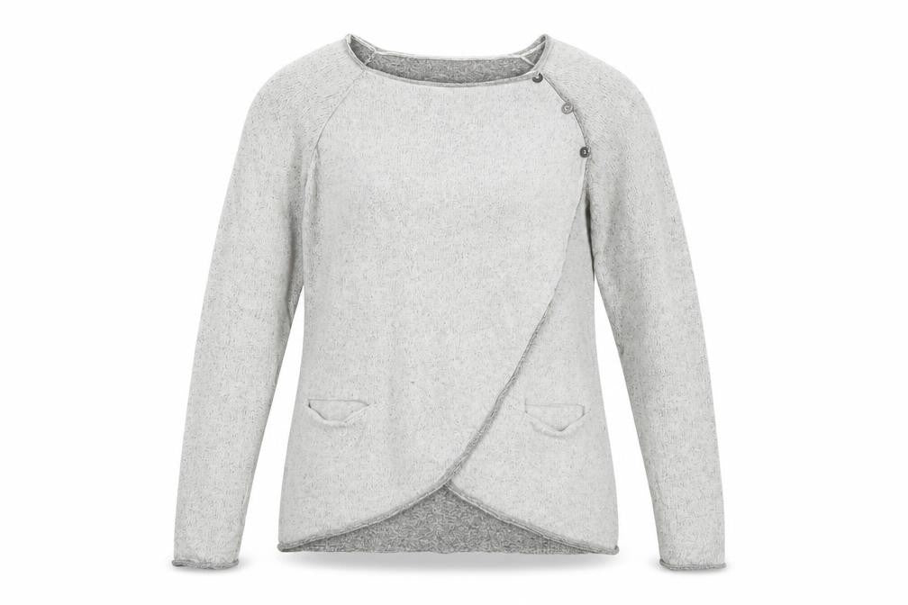 Front view of Object Women Grey Wrap Sweatshirt Medium Lyocell Cotton Blend