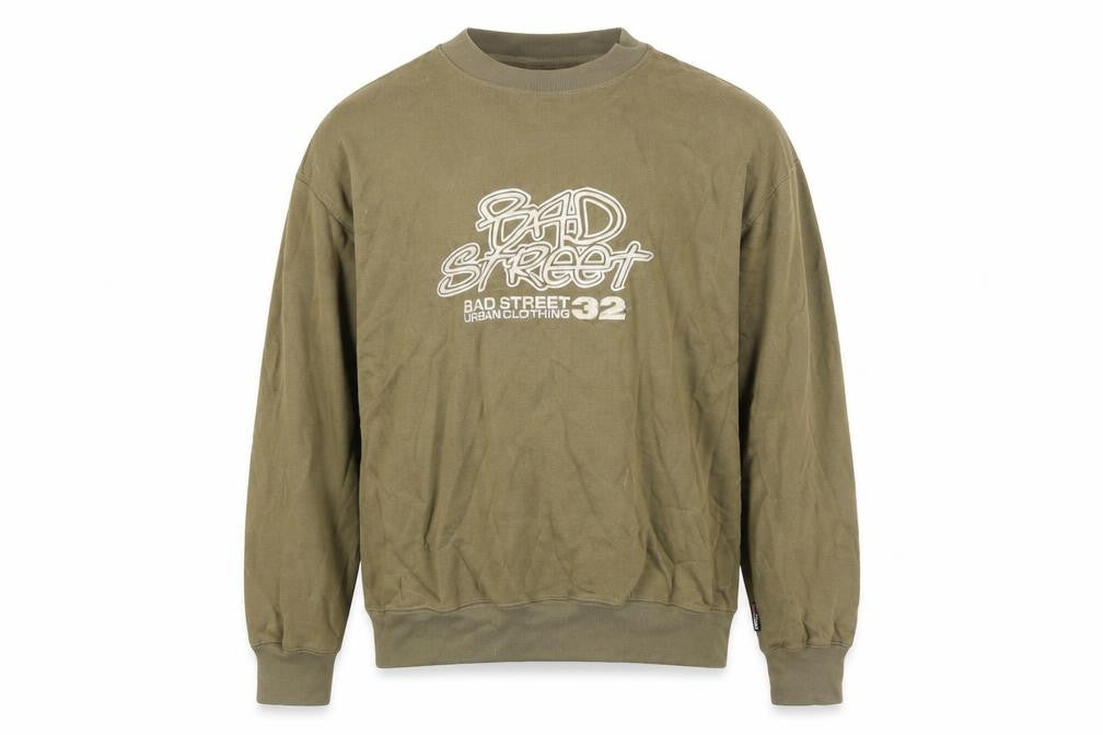 Front view of Bad Street Men’s Brown Pullover Sweatshirt, size M, Graphic Print