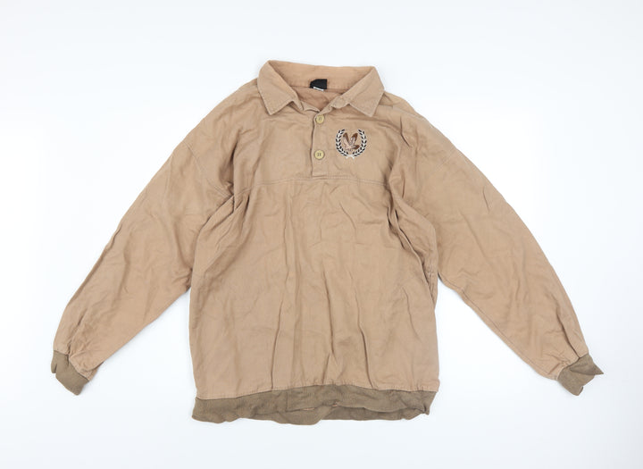 Walbusch Men’s Beige Henley Sweatshirt Size L 100% Cotton Ireland