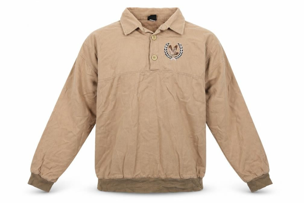 Front view of Walbusch Men’s Beige Henley Sweatshirt, size L, 100% Cotton Ireland