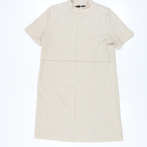 V by Very Women Beige Knee Length Shift Dress Size 12 Short Sleeve