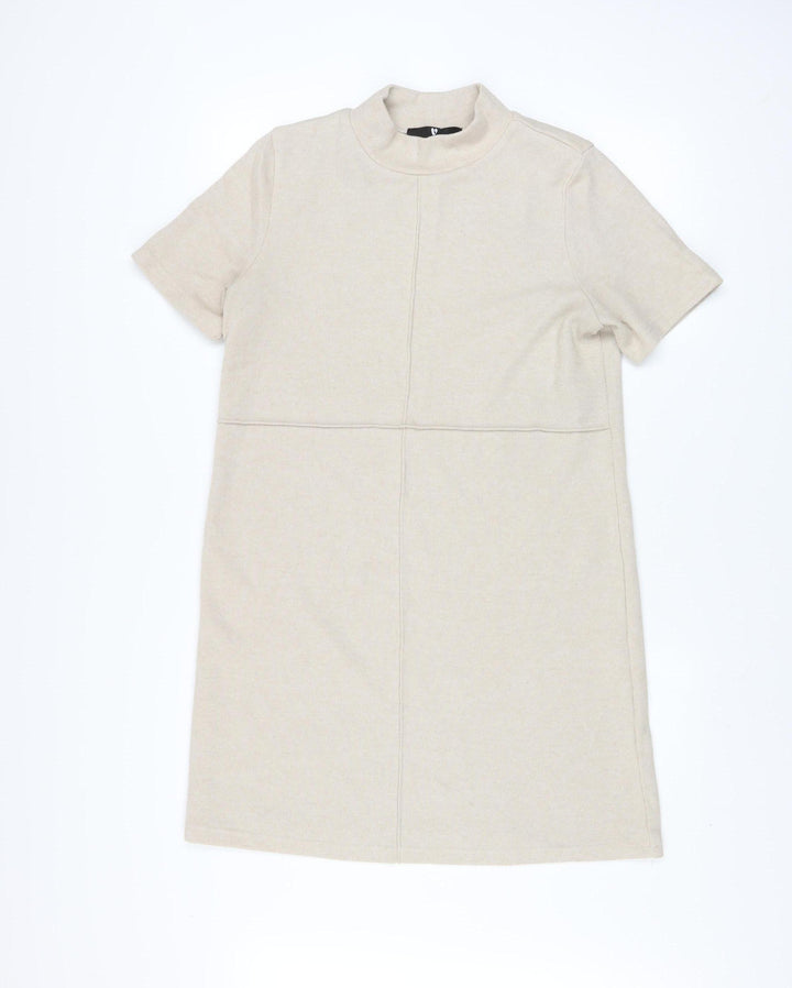 V by Very Women Beige Knee Length Shift Dress Size 12 Short Sleeve