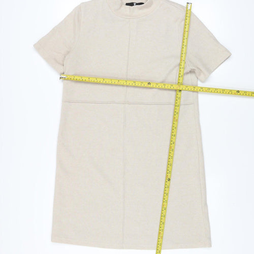 V by Very Women Beige Knee Length Shift Dress Size 12 Short Sleeve