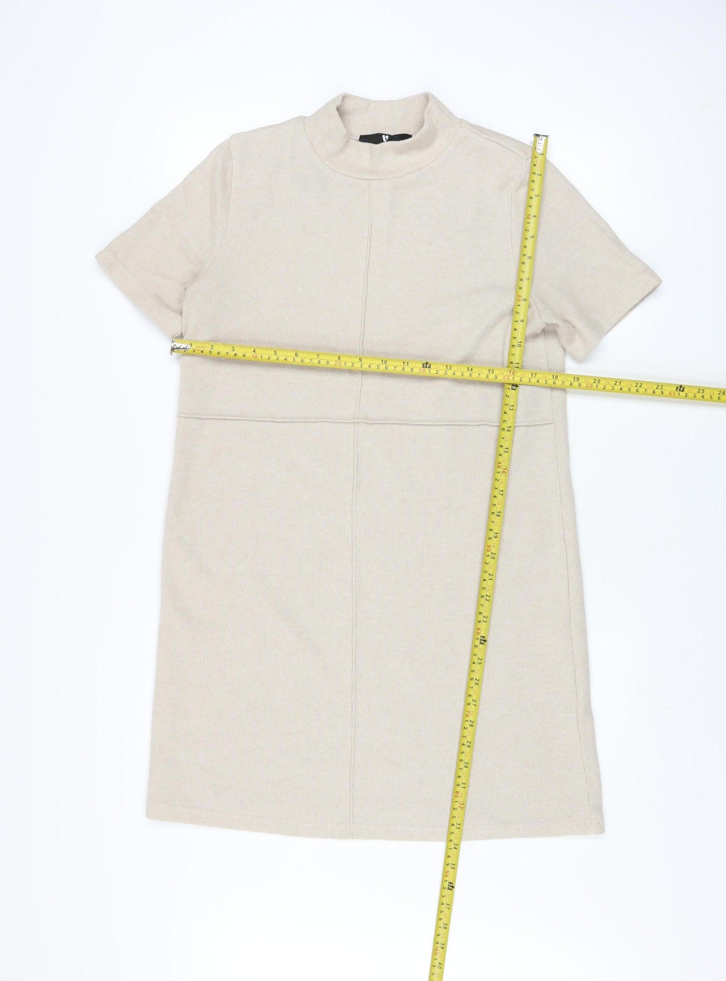 V by Very Women Beige Knee Length Shift Dress Size 12 Short Sleeve