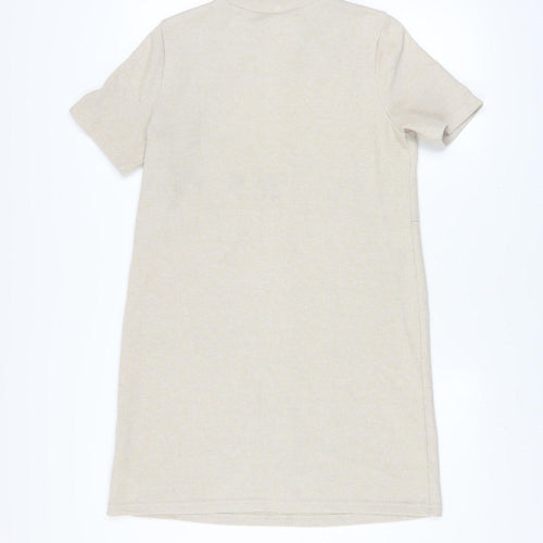 V by Very Women Beige Knee Length Shift Dress Size 12 Short Sleeve