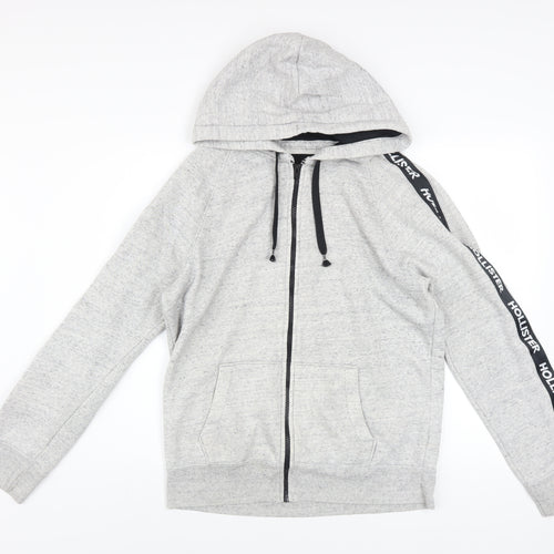 Hollister Men Grey Full Zip Hoodie Medium Cotton Blend