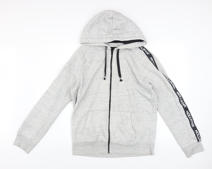Hollister Men Grey Full Zip Hoodie Medium Cotton Blend