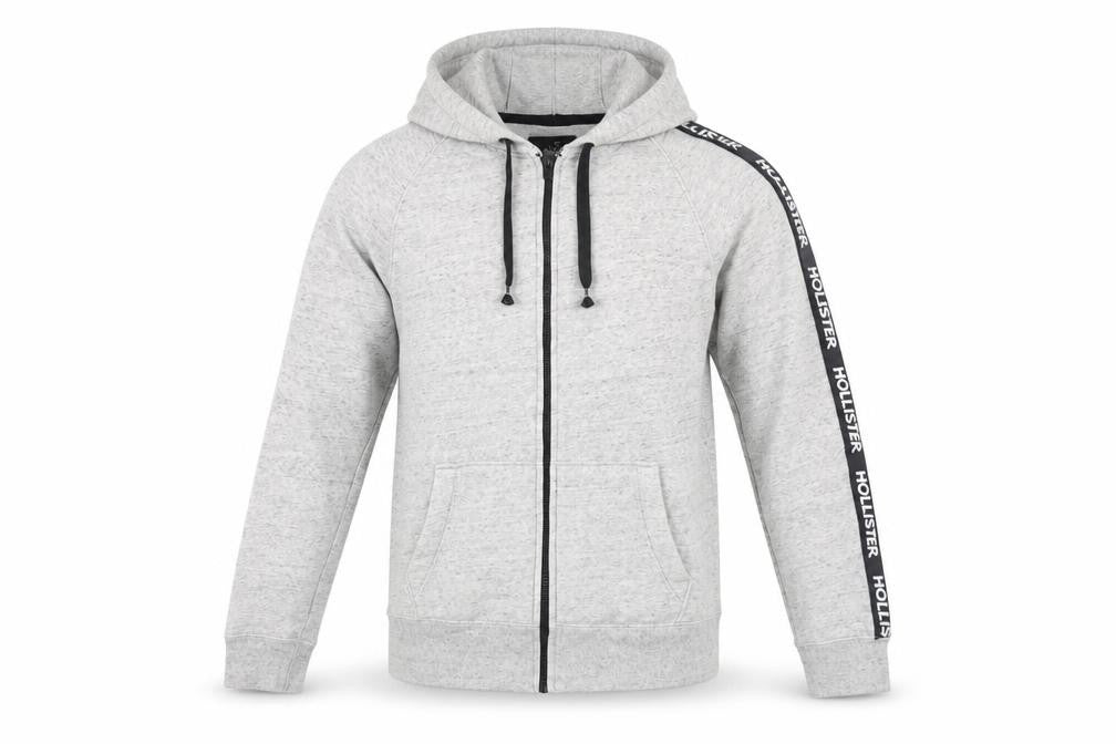 Front view of Hollister Men Grey Full Zip Hoodie Medium Cotton Blend