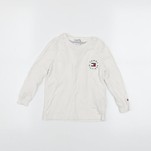 Tommy Hilfiger Boys White Long Sleeve Cotton Logo T-Shirt 4 Years