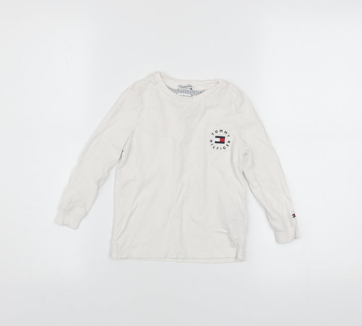 Tommy Hilfiger Boys White Long Sleeve Cotton Logo T-Shirt 4 Years