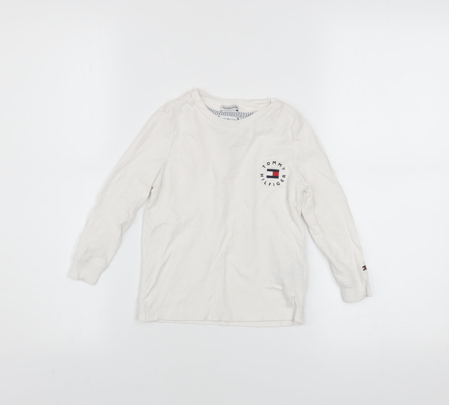 Tommy Hilfiger Boys White Long Sleeve Cotton Logo T-Shirt 4 Years