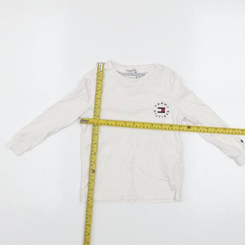 Tommy Hilfiger Boys White Long Sleeve Cotton Logo T-Shirt 4 Years