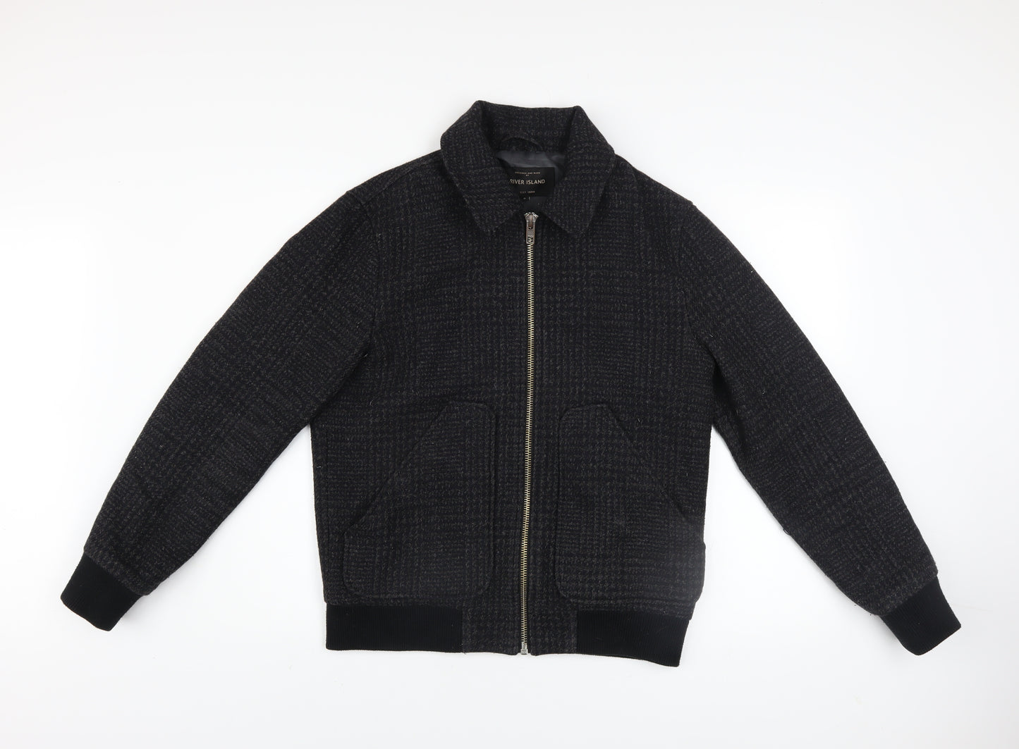 River Island Men’s Black Wool Blend Bomber Jacket Size S