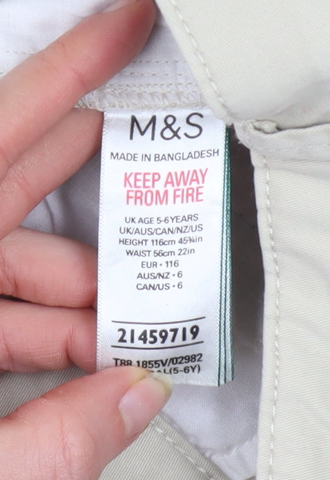 Marks and Spencer Boys Beige Chino Shorts 5-6 Years Cotton Blend