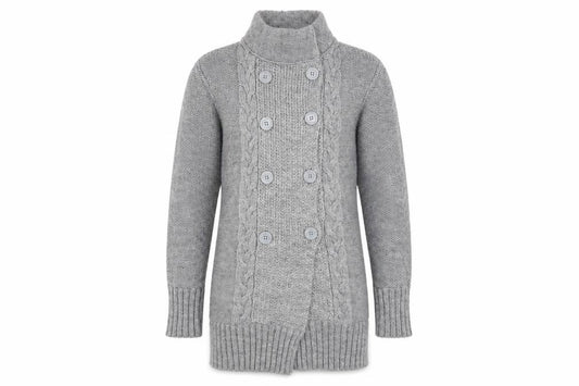 Front view of St. Bernard for Dunnes Men’s Grey Cable-Knit Button Cardigan Large