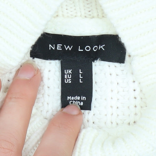 New Look Women's Pink & White Chunky Knit Mock Neck Jumper Size L
