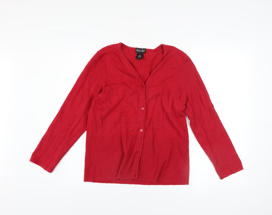 Rafaella Women's Red Cotton Blend V-Neck Button Cardigan Size L