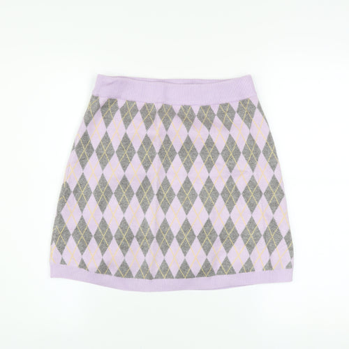 Primark Girls Purple Argyle Knit A-Line Short Skirt 13-14 Years