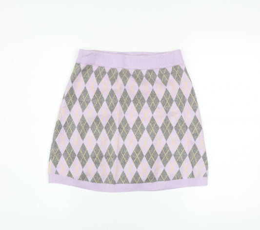 Primark Girls Purple Argyle Knit A-Line Short Skirt 13-14 Years