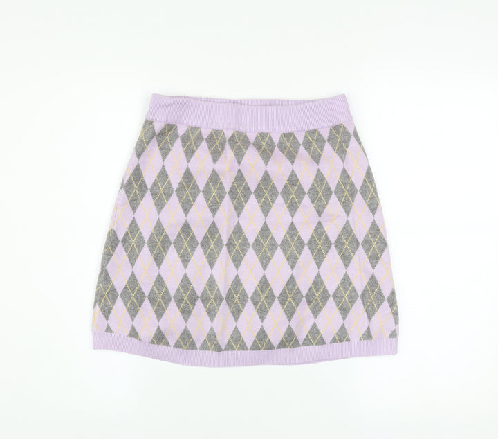 Primark Girls Purple Argyle Knit A-Line Short Skirt 13-14 Years