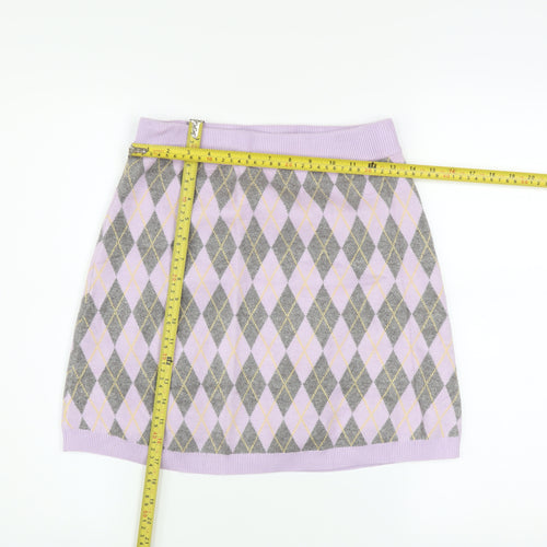 Primark Girls Purple Argyle Knit A-Line Short Skirt 13-14 Years