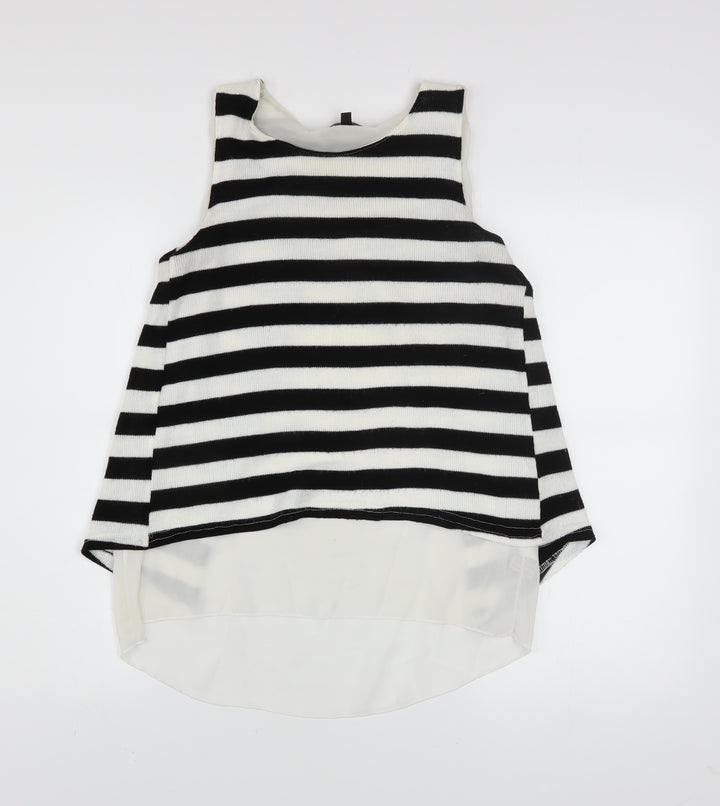 QED London Women's Black White Striped Sleeveless Top UK 12