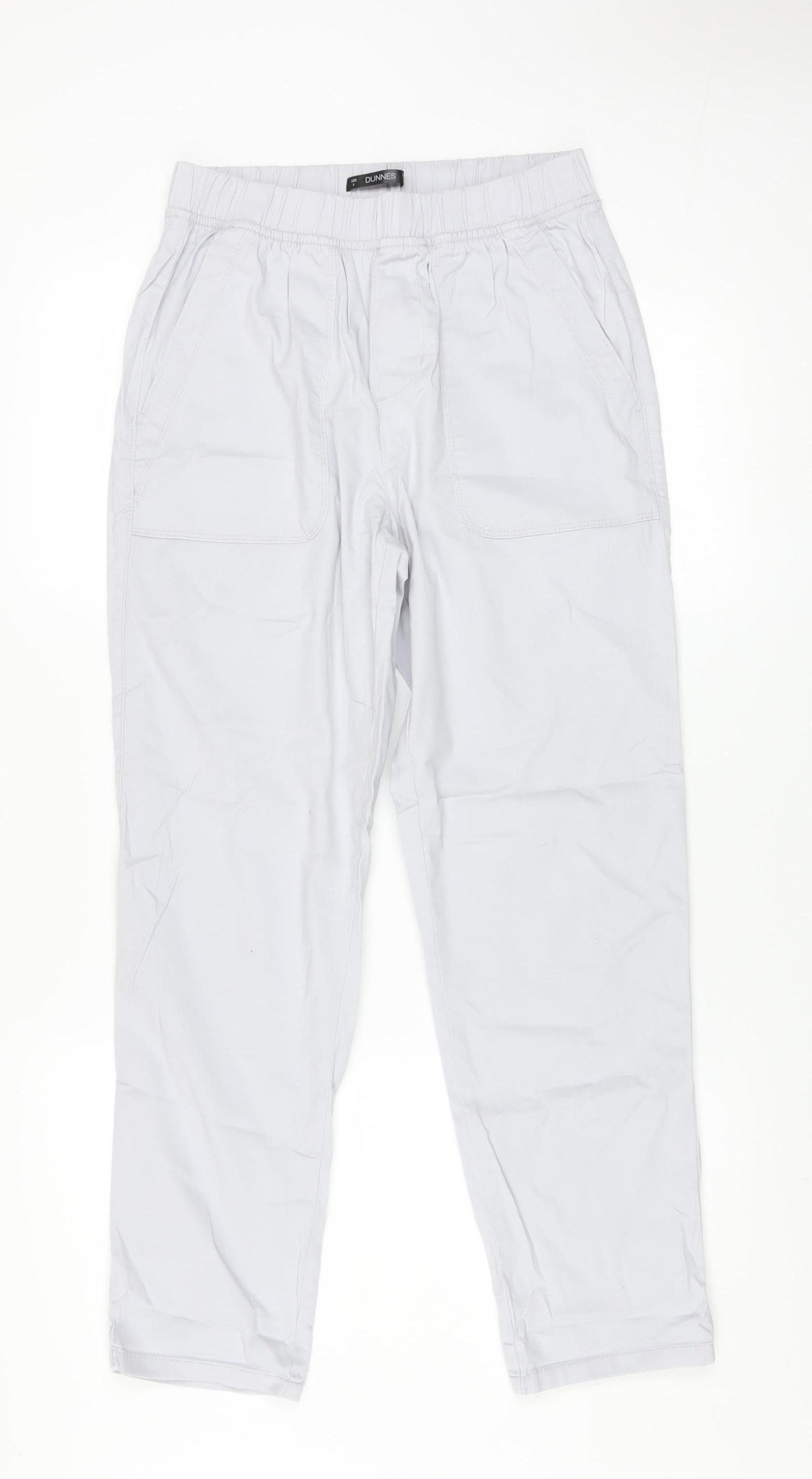 Dunnes Men's Grey Cotton Blend Chino Trousers Size S Elastic Waist