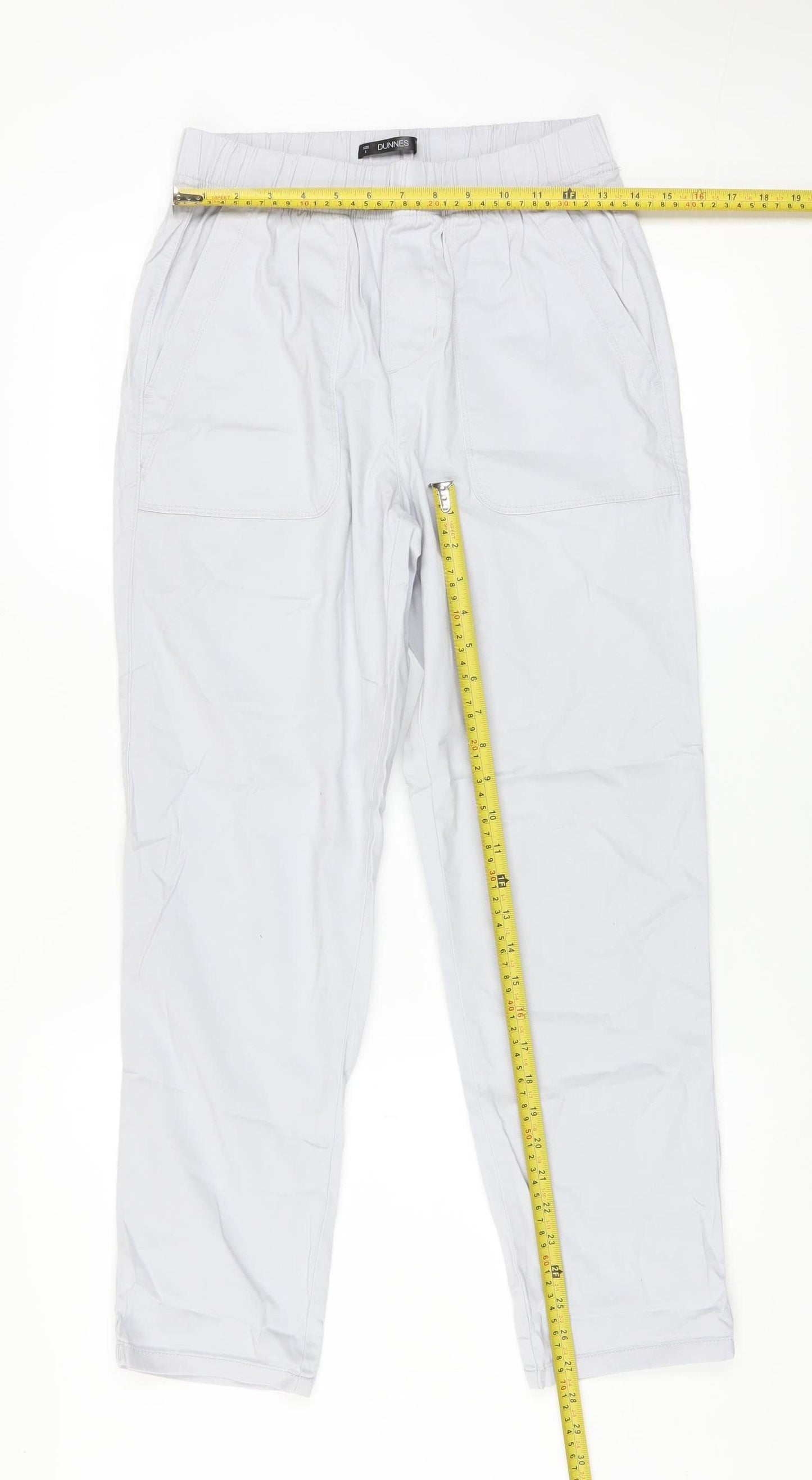 Dunnes Men's Grey Cotton Blend Chino Trousers Size S Elastic Waist