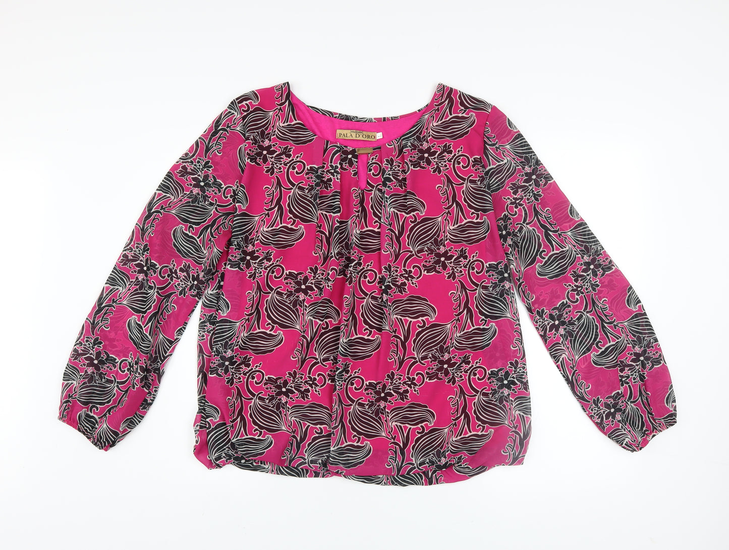 Pala D’Oro Women’s Pink Floral Blouse Long Sleeve XL Polyester Blend