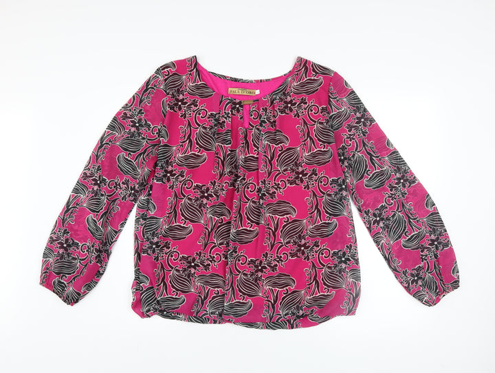 Pala D’Oro Women’s Pink Floral Blouse Long Sleeve XL Polyester Blend