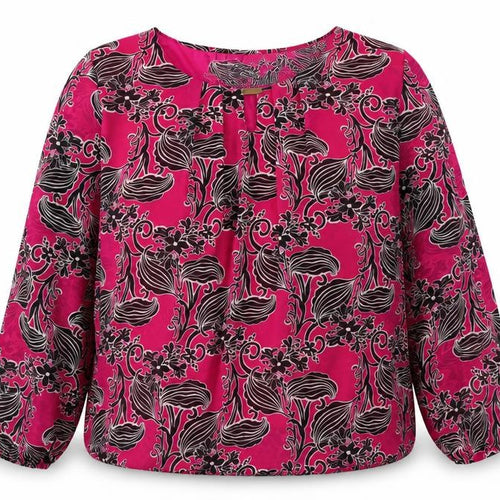 Pala D’Oro Women’s Pink Floral Blouse Long Sleeve XL Polyester Blend