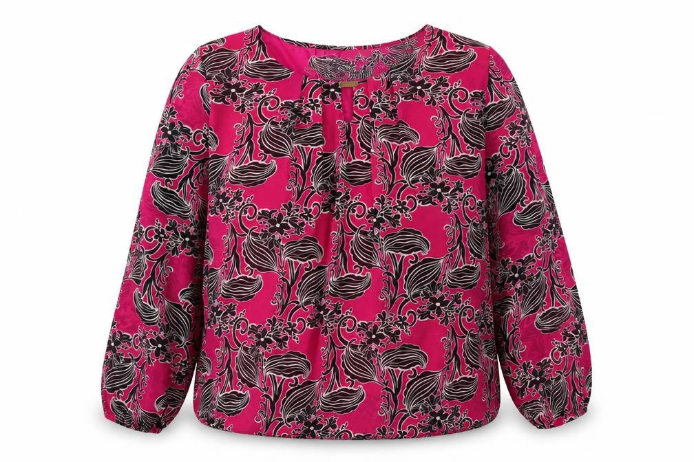 Pala D’Oro Women’s Pink Floral Blouse Long Sleeve XL Polyester Blend