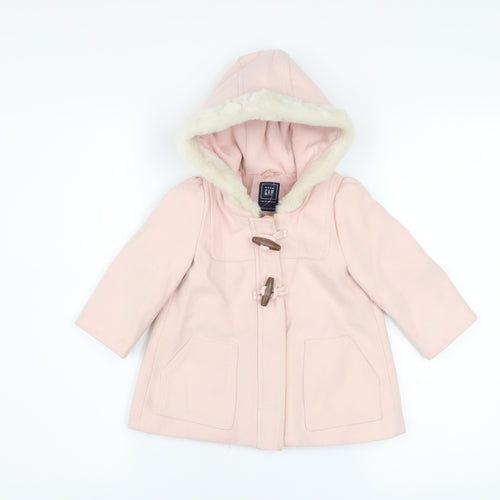 Baby GAP Girls Pink Faux Fur Hood Duffle Coat 18-24 Months Lined Winter