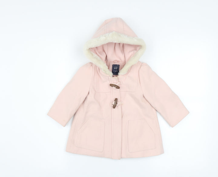 Baby GAP Girls Pink Faux Fur Hood Duffle Coat 18-24 Months Lined Winter