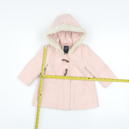 Baby GAP Girls Pink Faux Fur Hood Duffle Coat 18-24 Months Lined Winter