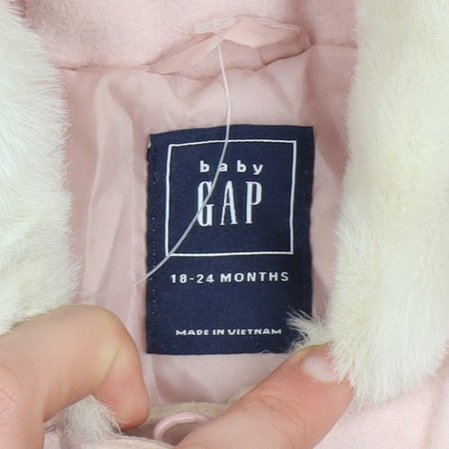 Baby GAP Girls Pink Faux Fur Hood Duffle Coat 18-24 Months Lined Winter