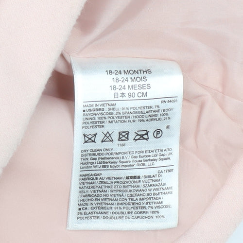 Baby GAP Girls Pink Faux Fur Hood Duffle Coat 18-24 Months Lined Winter